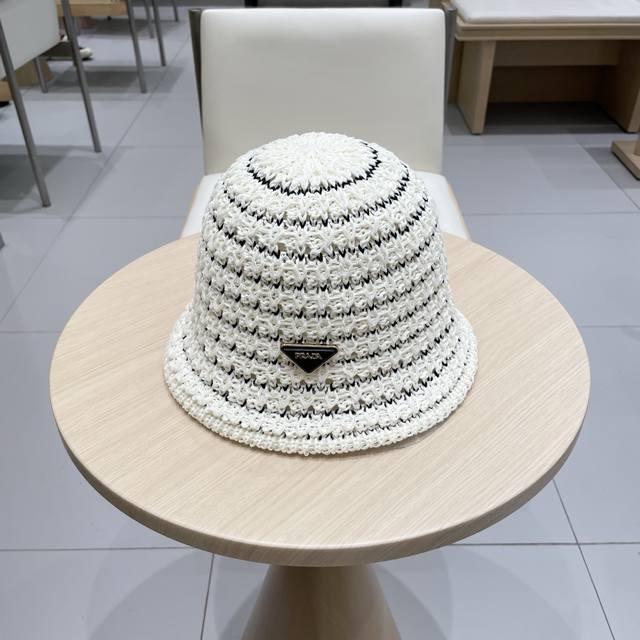 Prada knitted hollow fisherman hat women's summer 2025 new breathable sun visor