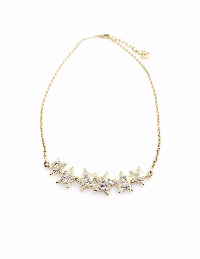 Ch*Nel latest light gold five-pointed star letter necklace consistent Zp brass m