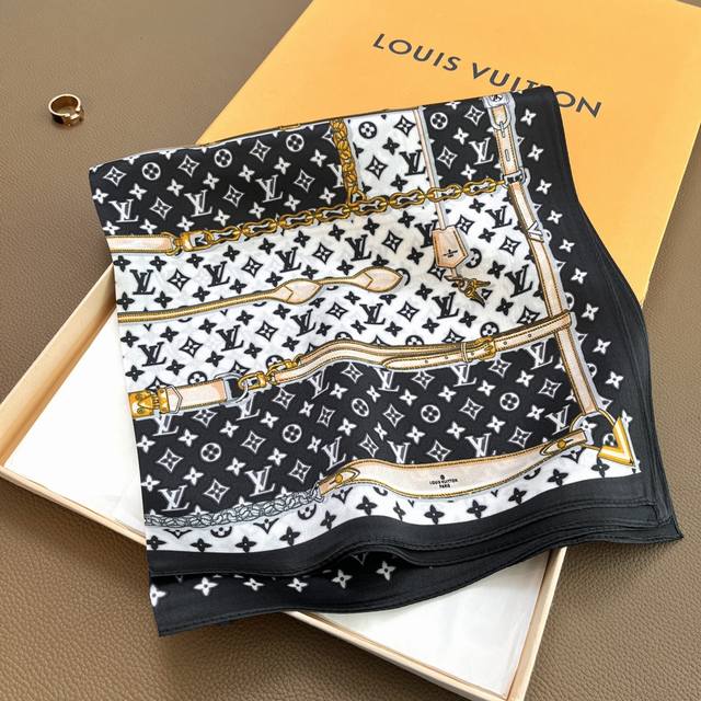 Louis Vuitton 100% mulberry silk crepe satin. A versatile small square scarf, yo