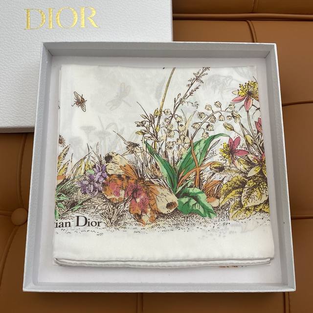 Dior 25S store new silk square scarf Original 18 momme twill silk double-sided s