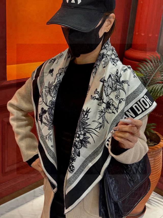 This double-sided, identically colored, original Dior Mexico Jouy print scarf c