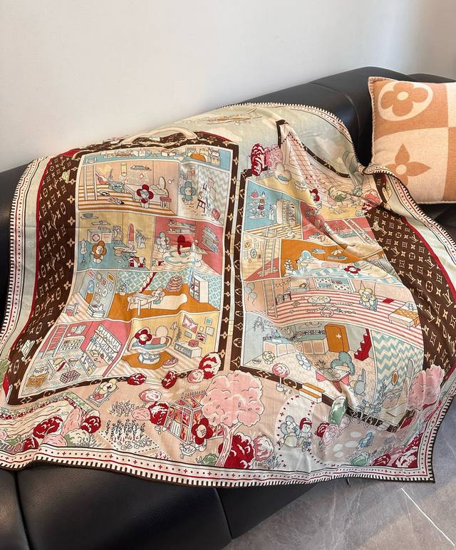 Double-sided, same-color, original Lv140cm velvet square scarf, silk-screened wi