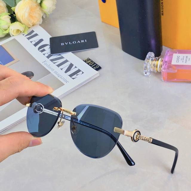 Bvlgar* frameless trimmed sunglasses filter beauty sunglasses large frame trendy