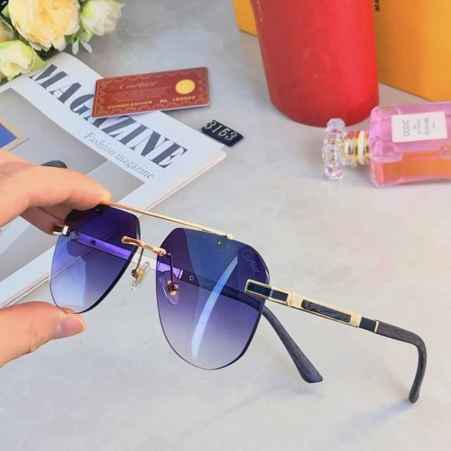 Cartie* Retro frameless men's sunglasses high-end sense Instagram high value fac