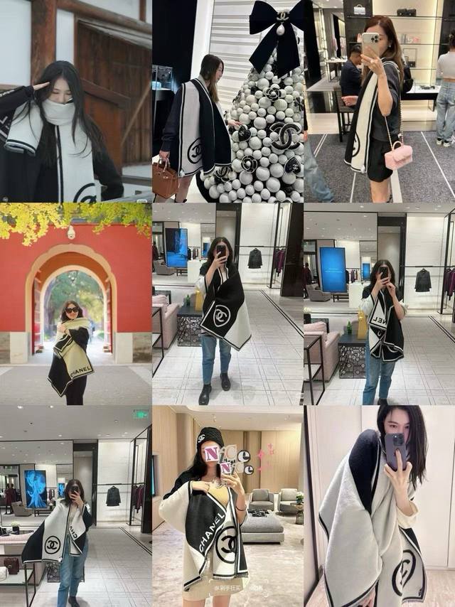 Chanel classic black and white symmetrical double-sided shawl. Super classic bla