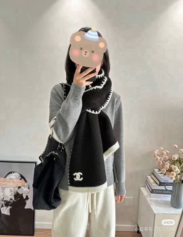 C Knitted Crochet Cashmere Scarf Available now in our store. Black and white are