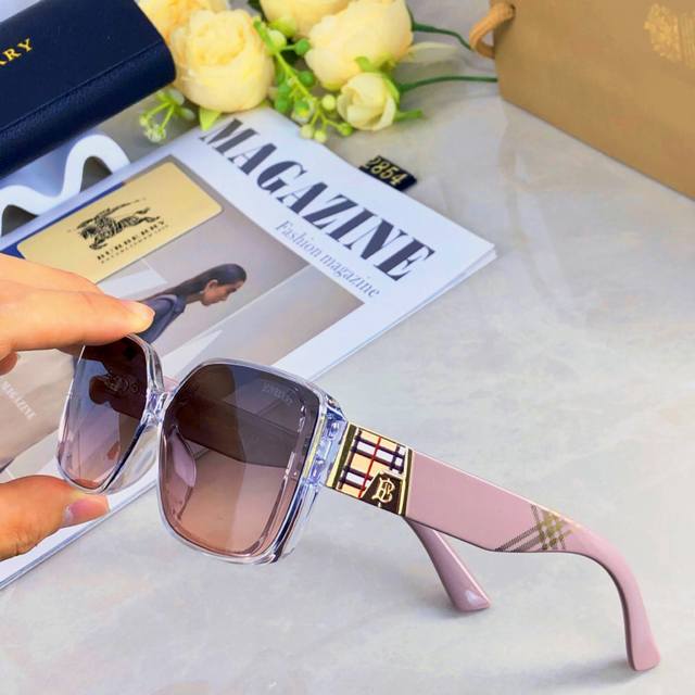 Burberr* Korean retro black square narrow frame fashionable sunglasses for women