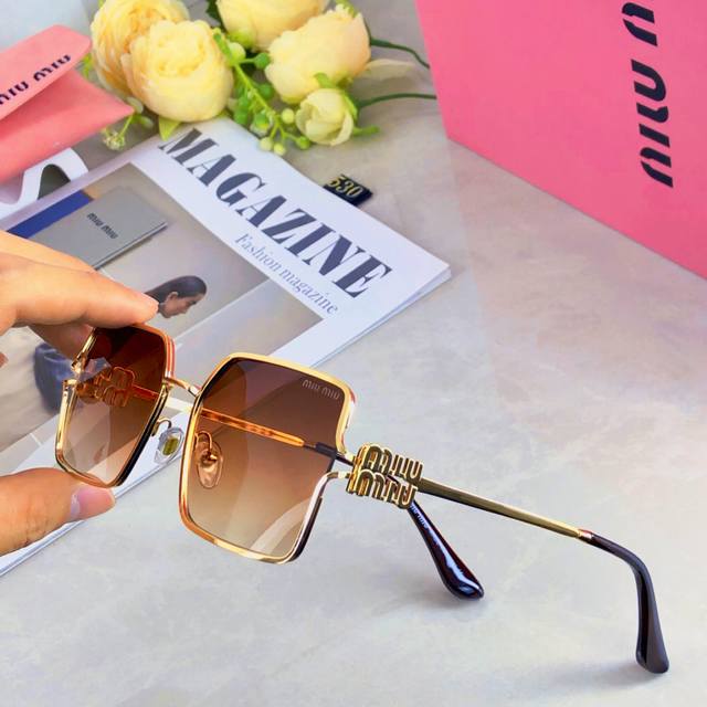 Miumi* Hong Kong style retro high-end metal square large frame sunglasses men's