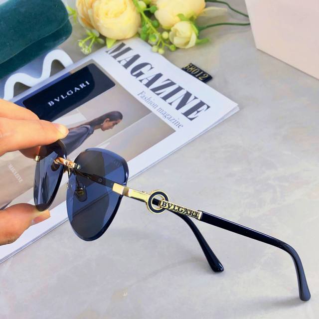 Bvlgar* oval frameless sunglasses female internet celebrity model catwalk sungla