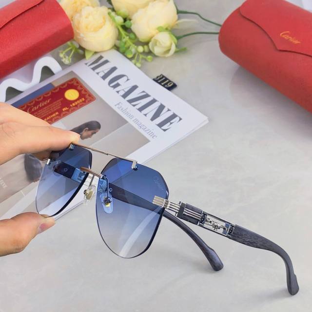 Cartie*Fashionable luxury metal style half-frame toad sunglasses driving all-mat