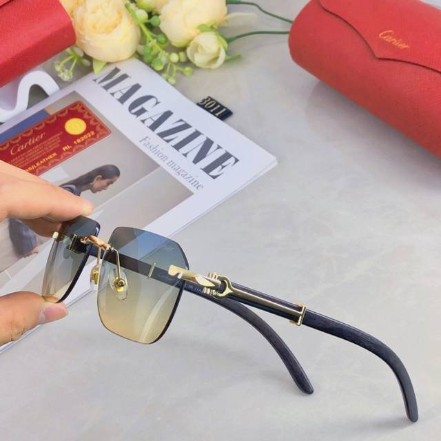 Cartie* New European and American square frameless sunglasses with cheetah decor