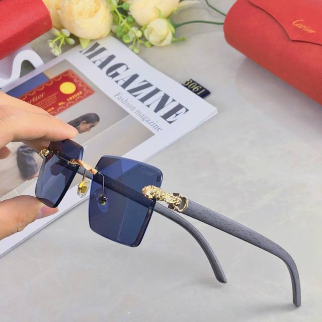 Cartie* new frameless trimmed leopard head sunglasses square small frame retro t