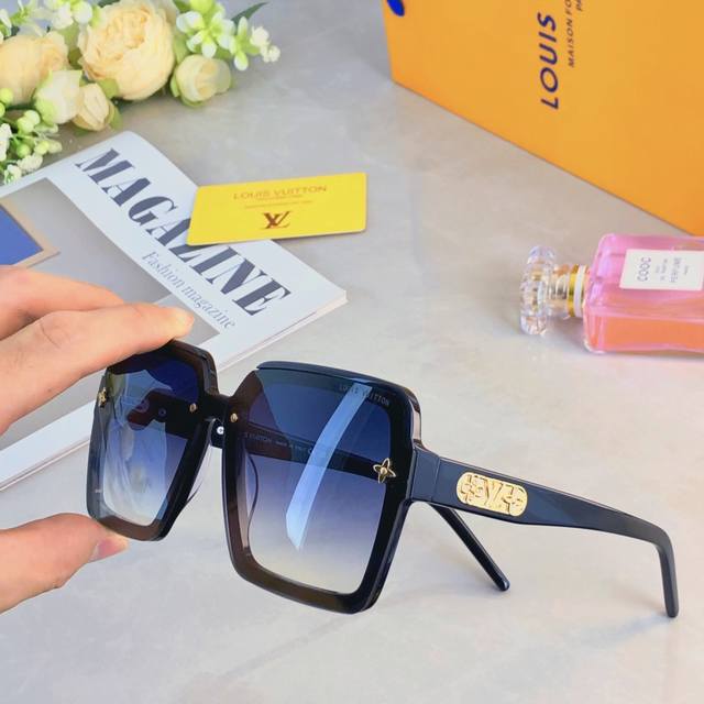 Louis Vuitto*Fashionable simple sunglasses all-match black sunglasses for women