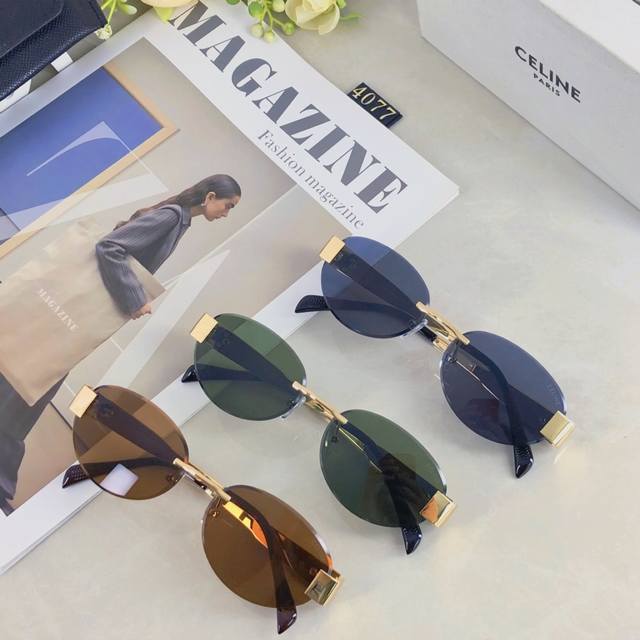 Celin* Metal oval small frame sunglasses 2025 new retro high-end summer sunshade