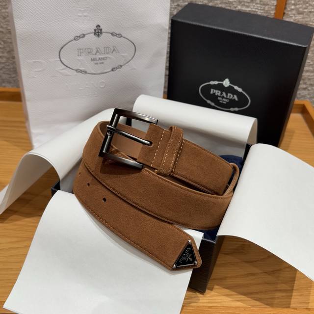 Prada Men's Suede Belt This suede leather belt is simple yet sophisticated, with