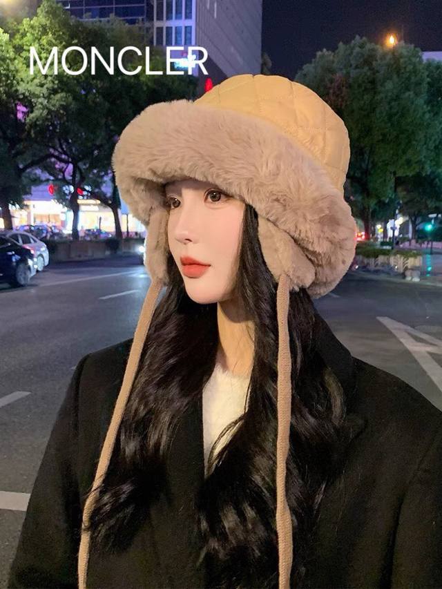 Moncler autumn and winter Lei Feng hat for women plus velvet thickened earmuffs