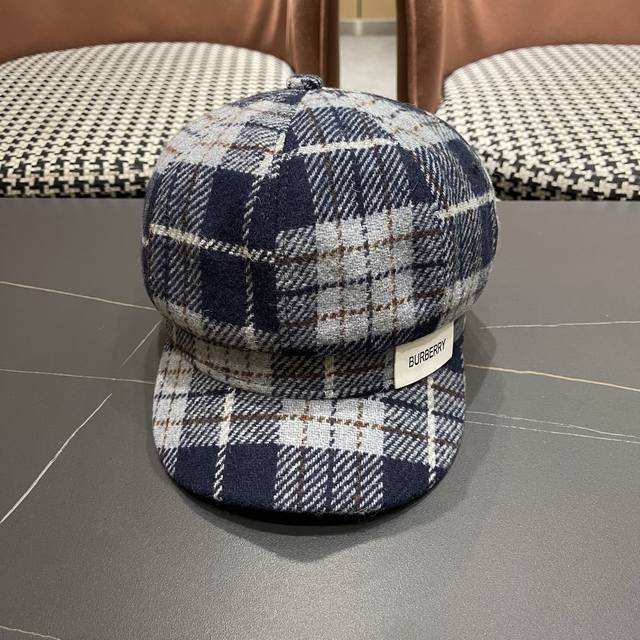 Burberry autumn and winter plaid octagonal hat female British face small retro d