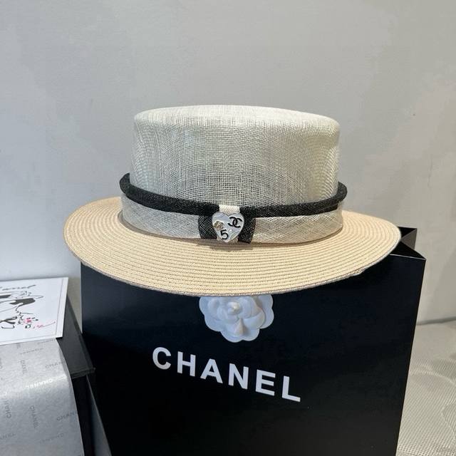 Chanel flat top linen hat, high-end hat, head circumference 57cm