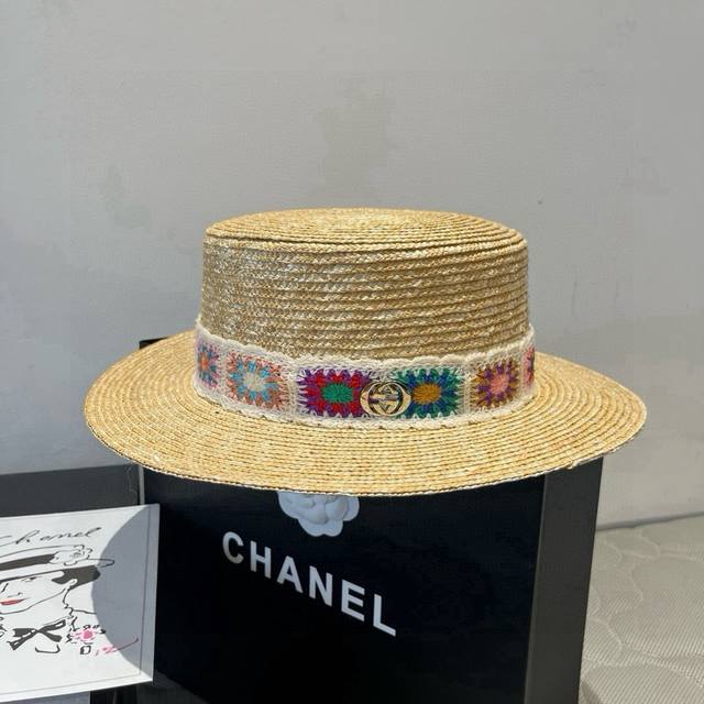 Gucci new straw flat hat, head circumference 57cm