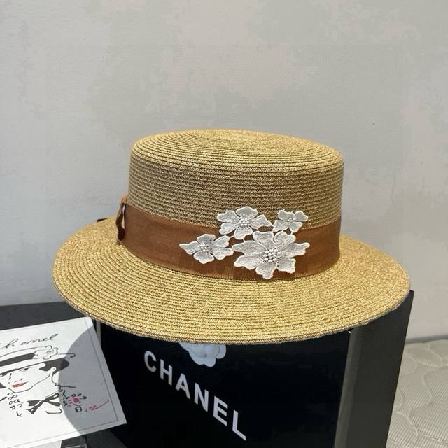 Gucci new flat top hat, high-grade PP straw fabric, head circumference 57cm