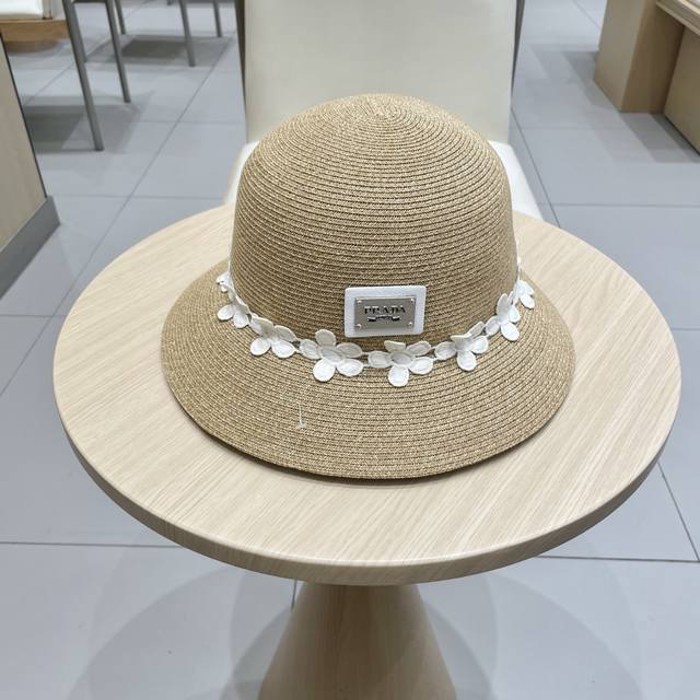 prada lace small flower fine straw hat female summer beach sun hat sun fisherman