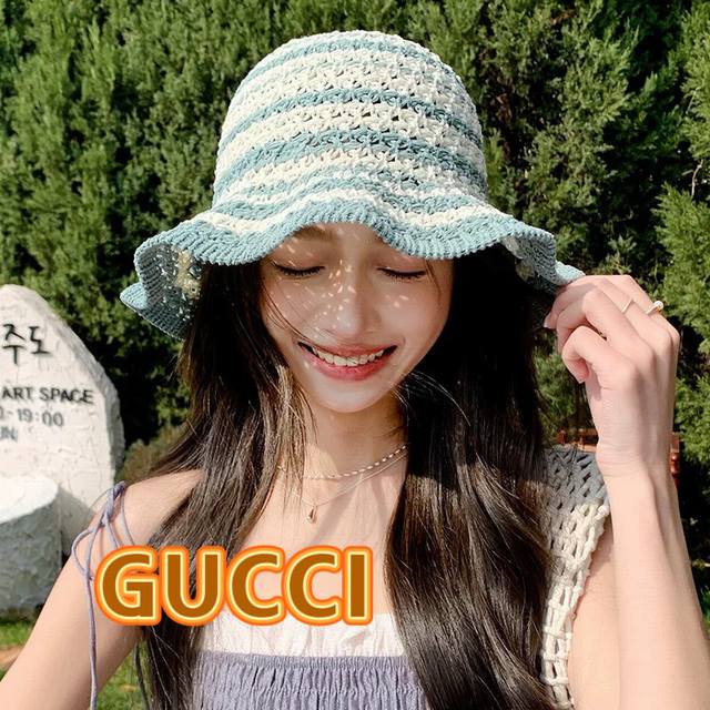 Gucci Japanese knitted curled hollow fisherman hat women's spring and summer 202