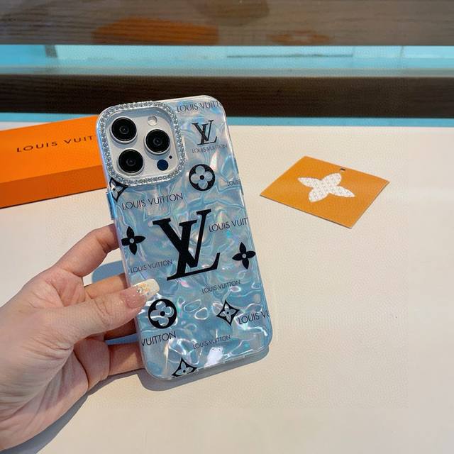 New arrival Lv mobile phone case with water ripple shell pattern Imd full edging