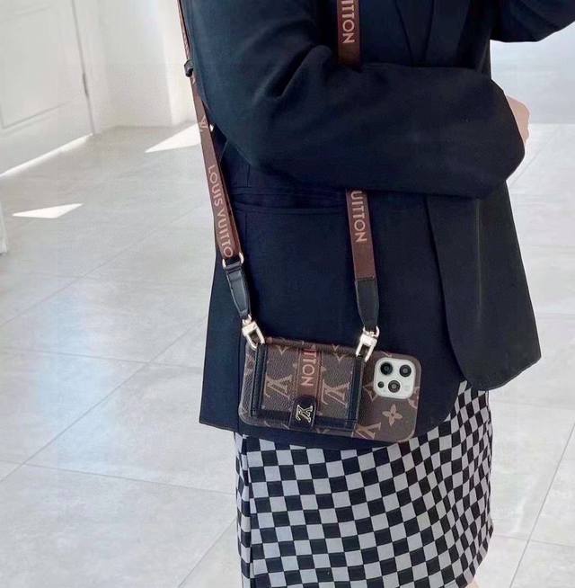 Lv webbing crossbody card holder mobile phone case, high-density embroidered web