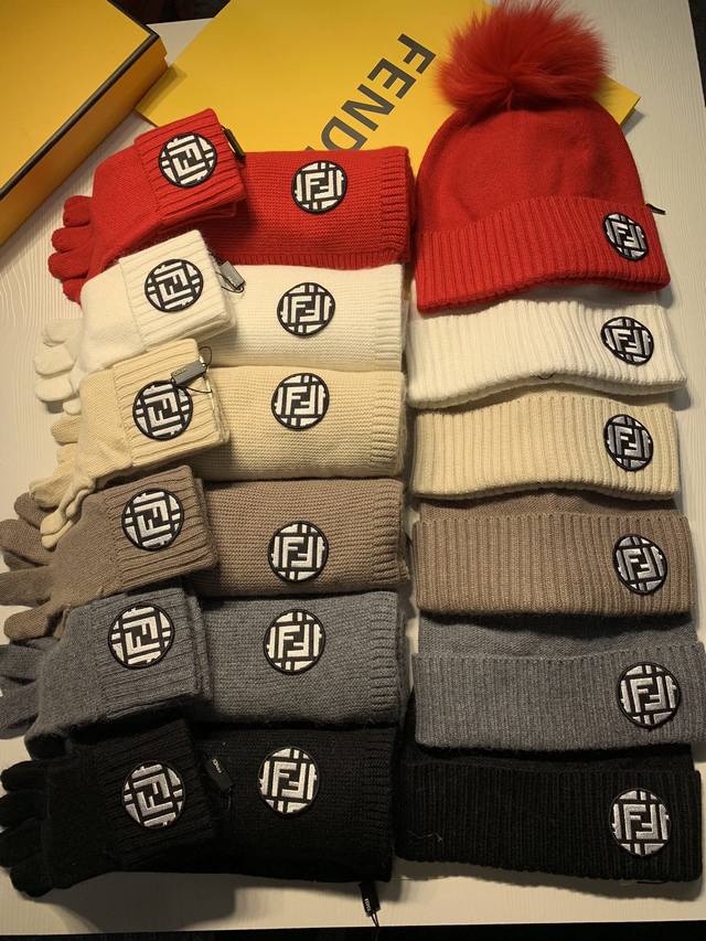 F. A classic three-piece wool hat set featuring hats, scarves, and gloves! Warm