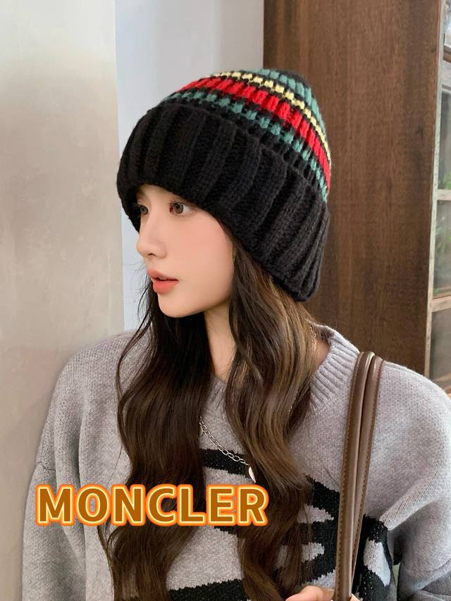 Moncler Moncler color matching striped knitted hat women 2025 autumn and winter