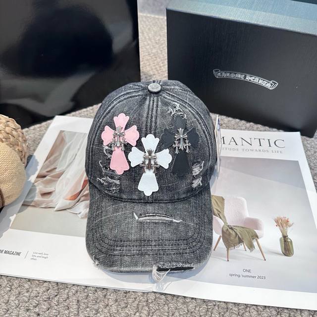 Chrome Hearts' new high-quality washed denim baseball cap with a cross, a high-