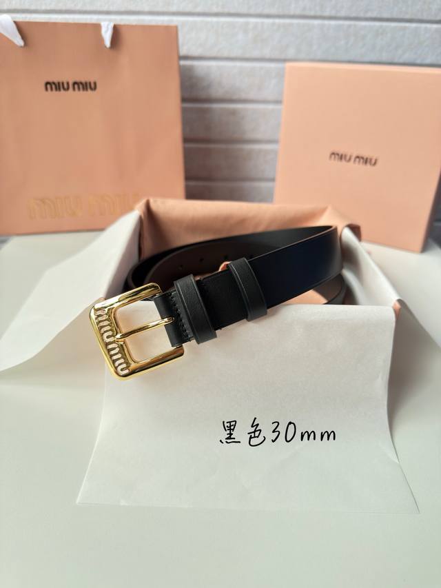 Miumiu high-end women's belt width 3.0cm Double-sided first-layer calfskin mater