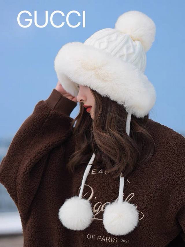 Gucci winter Lei Feng hat for women Korean style trendy all-match cute wool ball
