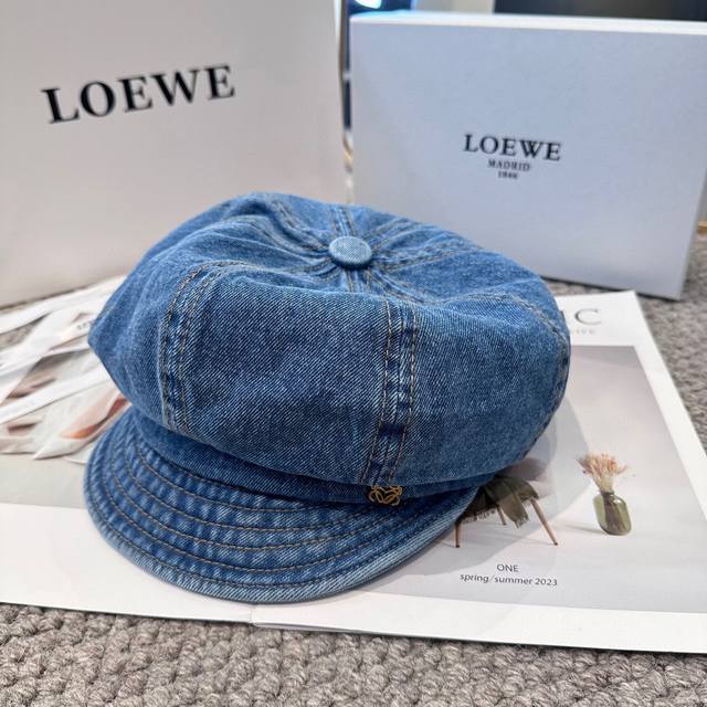 Loewe's new retro washed denim octagonal hat, high-quality original version with