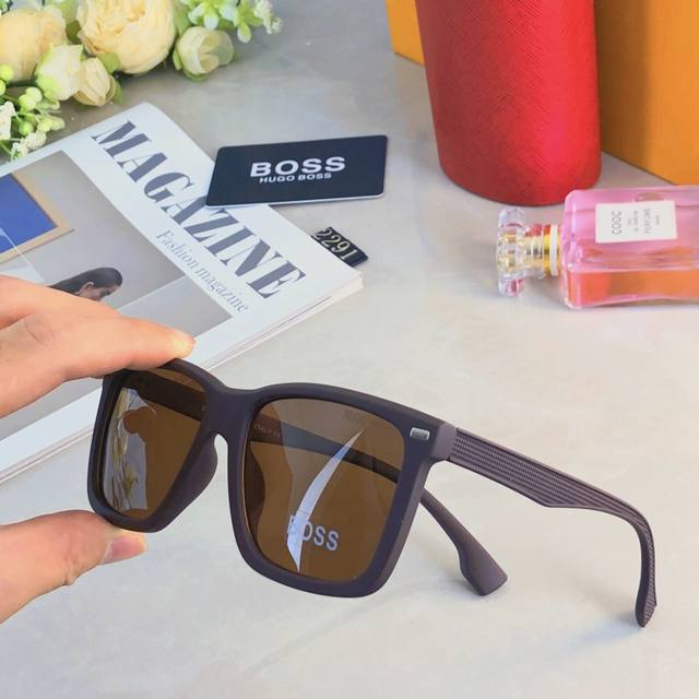 Bos* Korean version square large frame tea brown sunglasses for women with round