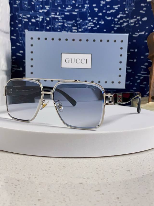 Gucci 2025 new men's metal square large frame sunglasses fashionable double beam