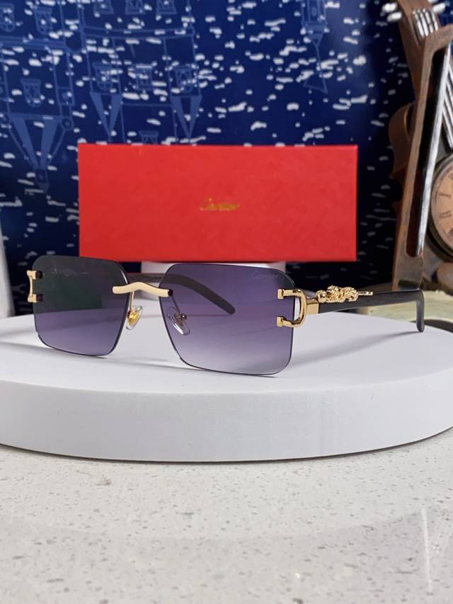 Cartier Cartier 2025 new frameless square sunglasses metal leopard legs men and