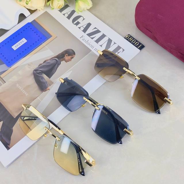 Gucci European and American retro rectangular frameless trim sunglasses women's