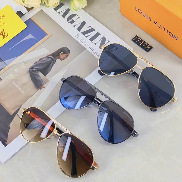 Louis Vuitton fashion double beam business aviator sunglasses outdoor sports dri