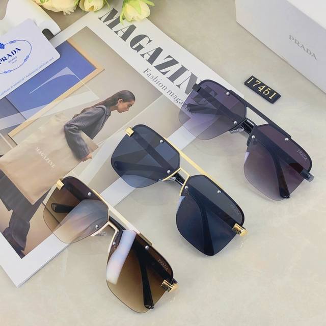 prada European and American senior men's sunglasses double beam metal sun protec