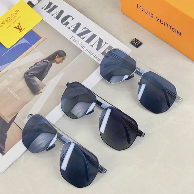 Louis Vuitton metal double-beam men's toad mirror cool black fashion polarized s