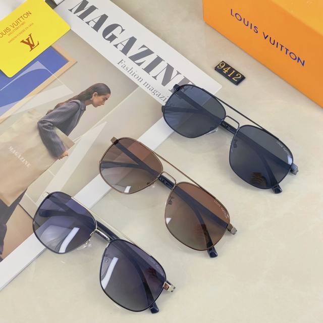 Louis Vuitton 2025 new double-beam metal high-end men's sunglasses fashionable d