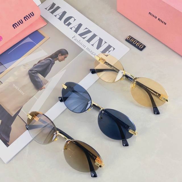 Miumiu European and American round frame sunglasses for women, high-end fashiona