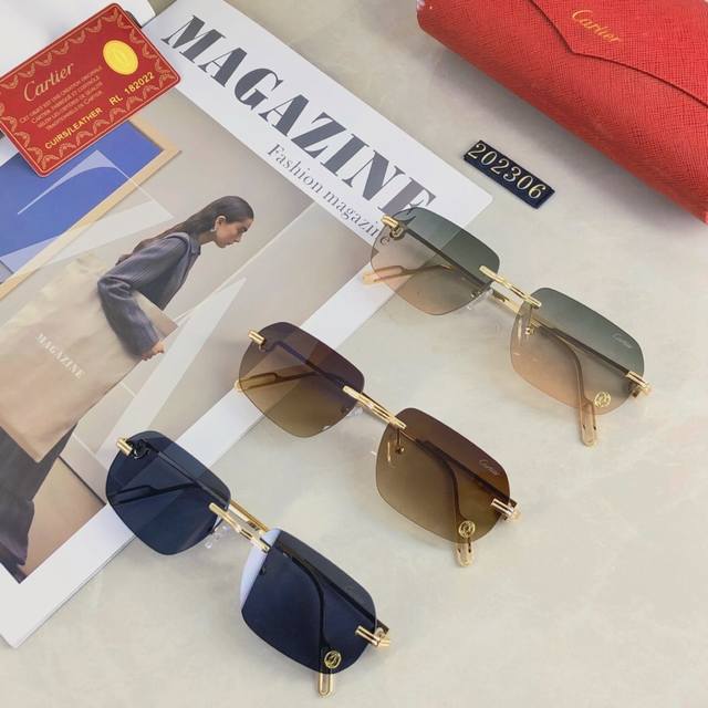 Cartier's new metal frameless polygonal sunglasses for men and women, the same