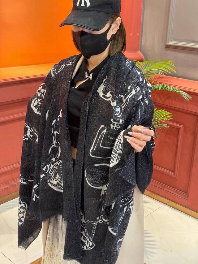 New shiny scarf, new customer-provided silver-thread cashmere fabric long scarf