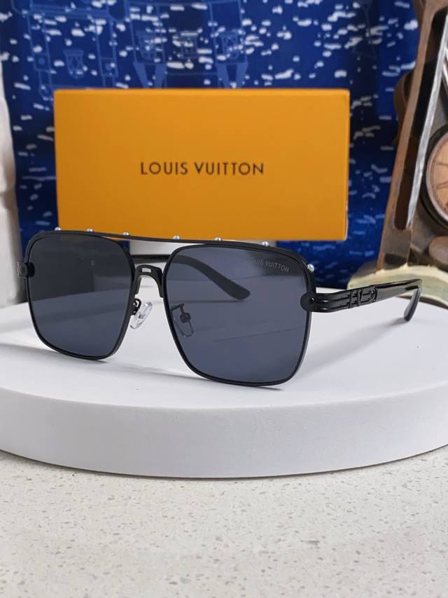 Louisvuitton 2025 new retro handsome men's double-beam metal sunglasses high-end