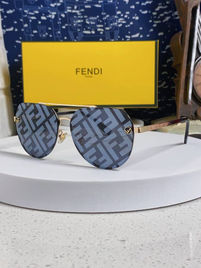 Fendi Fendi 2025 new sunglasses double-beam pilot frameless ultra-light logo pri