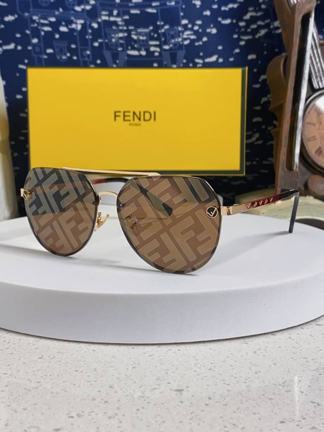 Fendi Fendi 2025 new sunglasses double-beam pilot frameless ultra-light logo pri