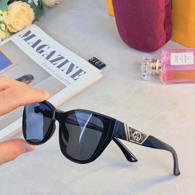 Gucc*European and American retro cat-eye sunglasses for women, high-end Ins stre