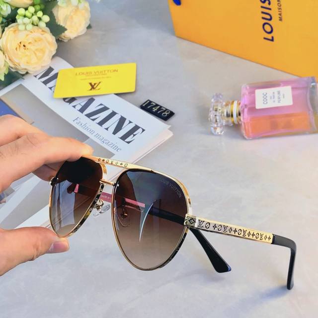 Louis Vuitto* latest sunglasses European and American hot-selling metal double-b